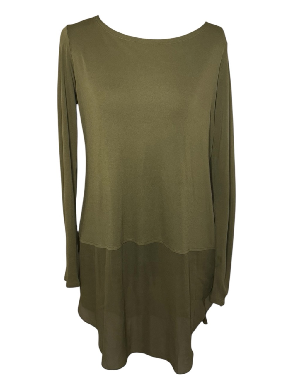 Eileen Fisher Silk Olive Scoop Neck Long Sleeve Tunic